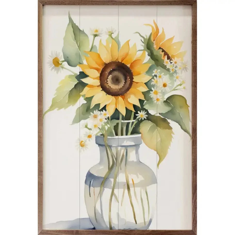 Sunflower Floral Vase Cottage Farmhouse Wall Art