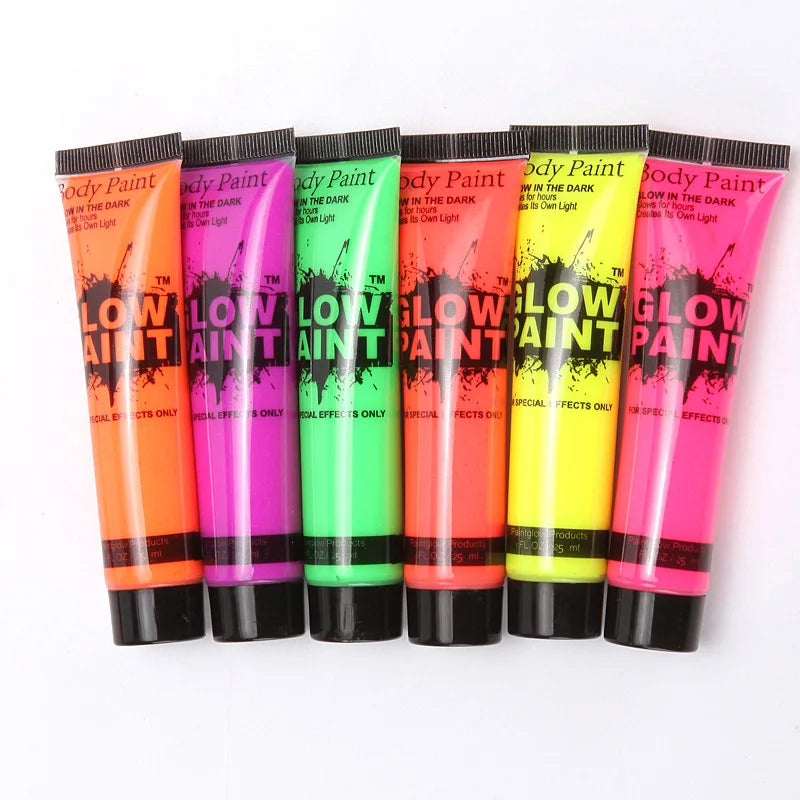 5-6Pcs Body Art Paint Halloween Cosplay Pigment Night Run UV Glow Painting Fluorescent Kids Face Paint Festival Party Rave Props