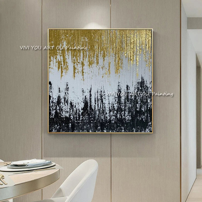 The Art Hand Painted Oil Paintings on Canvas Gold Foil Abstract Creative Painting Wall Picture for Living Room Home Decor Art