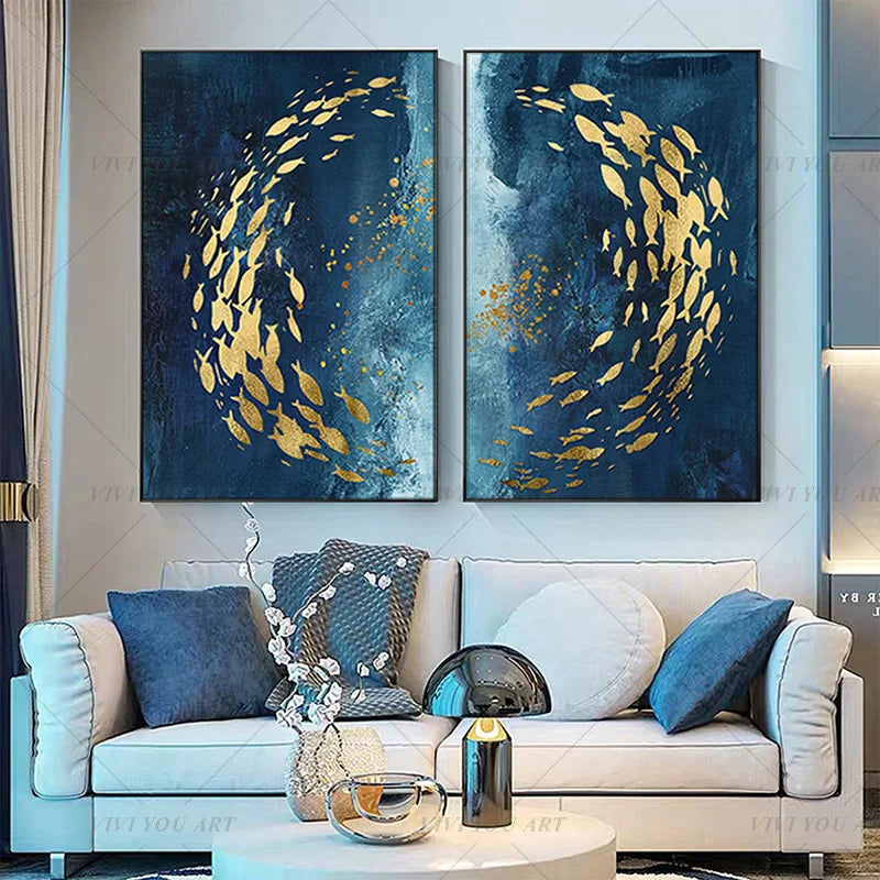 2020 New Handmade Golden Fish Oil Painting Canvas Wall Art Paint Home Decor Home Decoration Wall No Frame