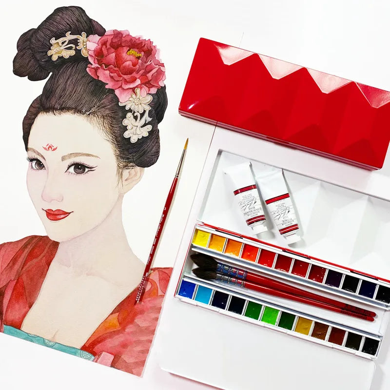 Heavy Enamel, Dustproof and Moisturizing Solid Watercolor Palette 24 Grid Portable Art Paint Empty Box for Art Supplies
