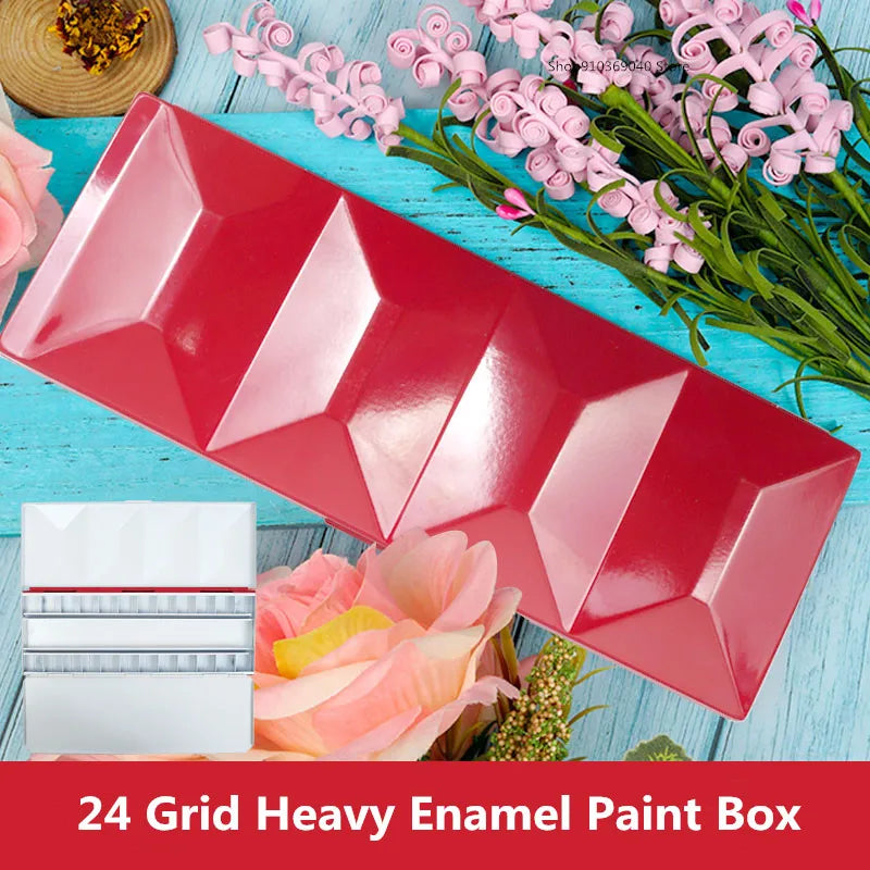 Heavy Enamel, Dustproof and Moisturizing Solid Watercolor Palette 24 Grid Portable Art Paint Empty Box for Art Supplies