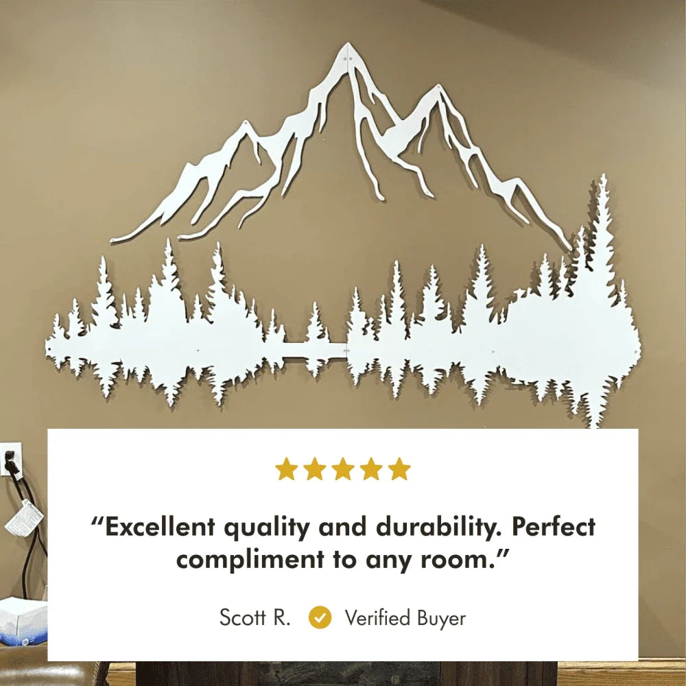 Mountain and Forest Metal Wall Art – Powder-Coated Forest Silhouette