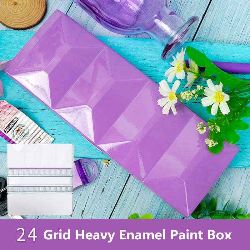 Heavy Enamel, Dustproof and Moisturizing Solid Watercolor Palette 24 Grid Portable Art Paint Empty Box for Art Supplies