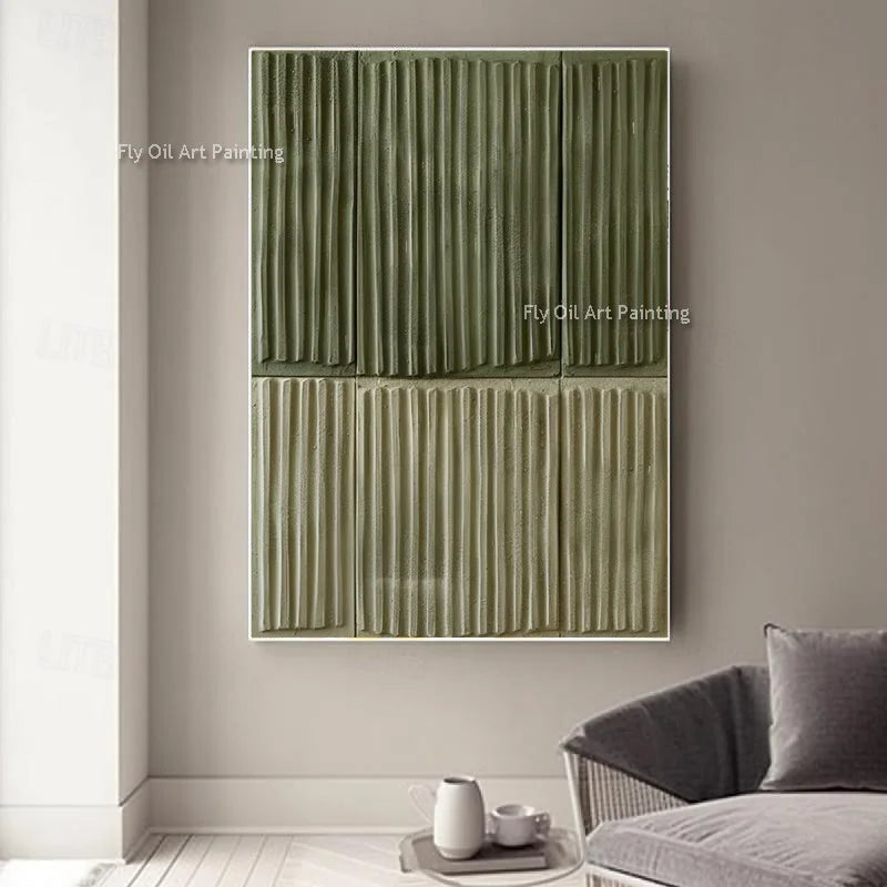 Simple Abstract Artwork Handmade Beige Grass Green Texture Thick Oil Painting on Canvas Original Brown Beige Wall Art Decor