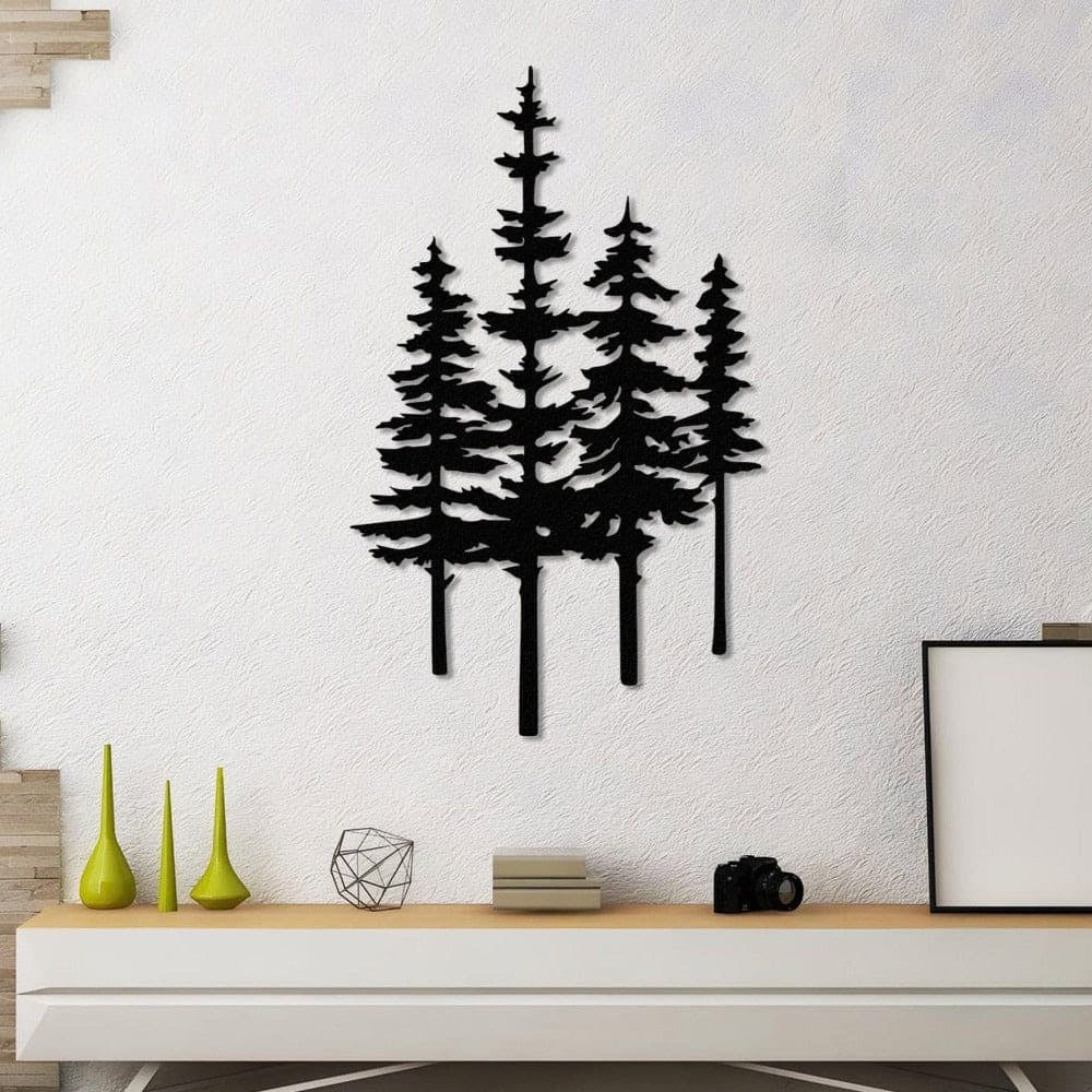 Pine Trees Metal Wall Art – Galvanized Steel Forest Silhouette