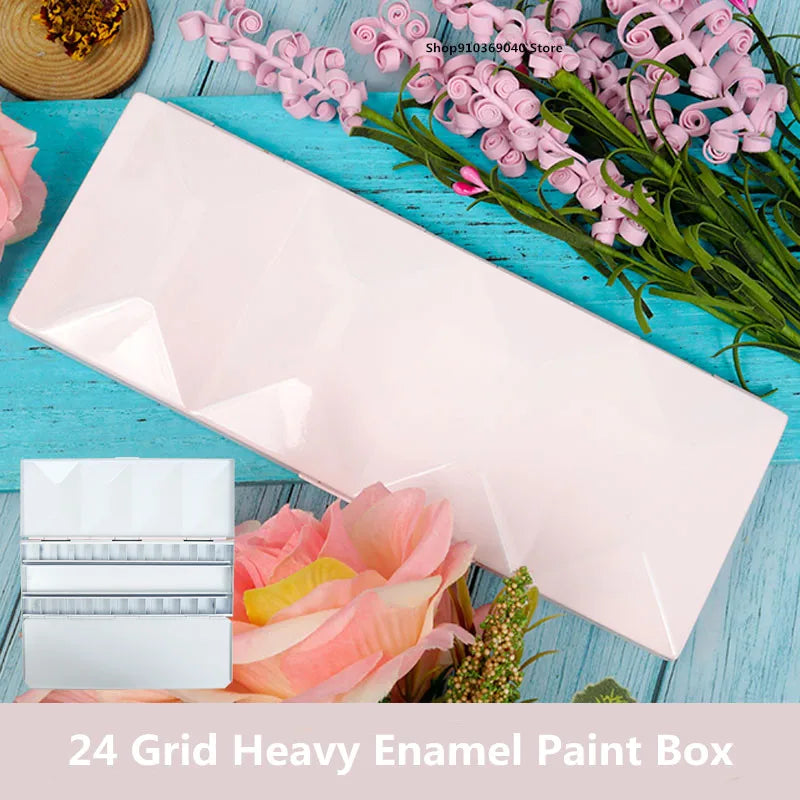 Heavy Enamel, Dustproof and Moisturizing Solid Watercolor Palette 24 Grid Portable Art Paint Empty Box for Art Supplies