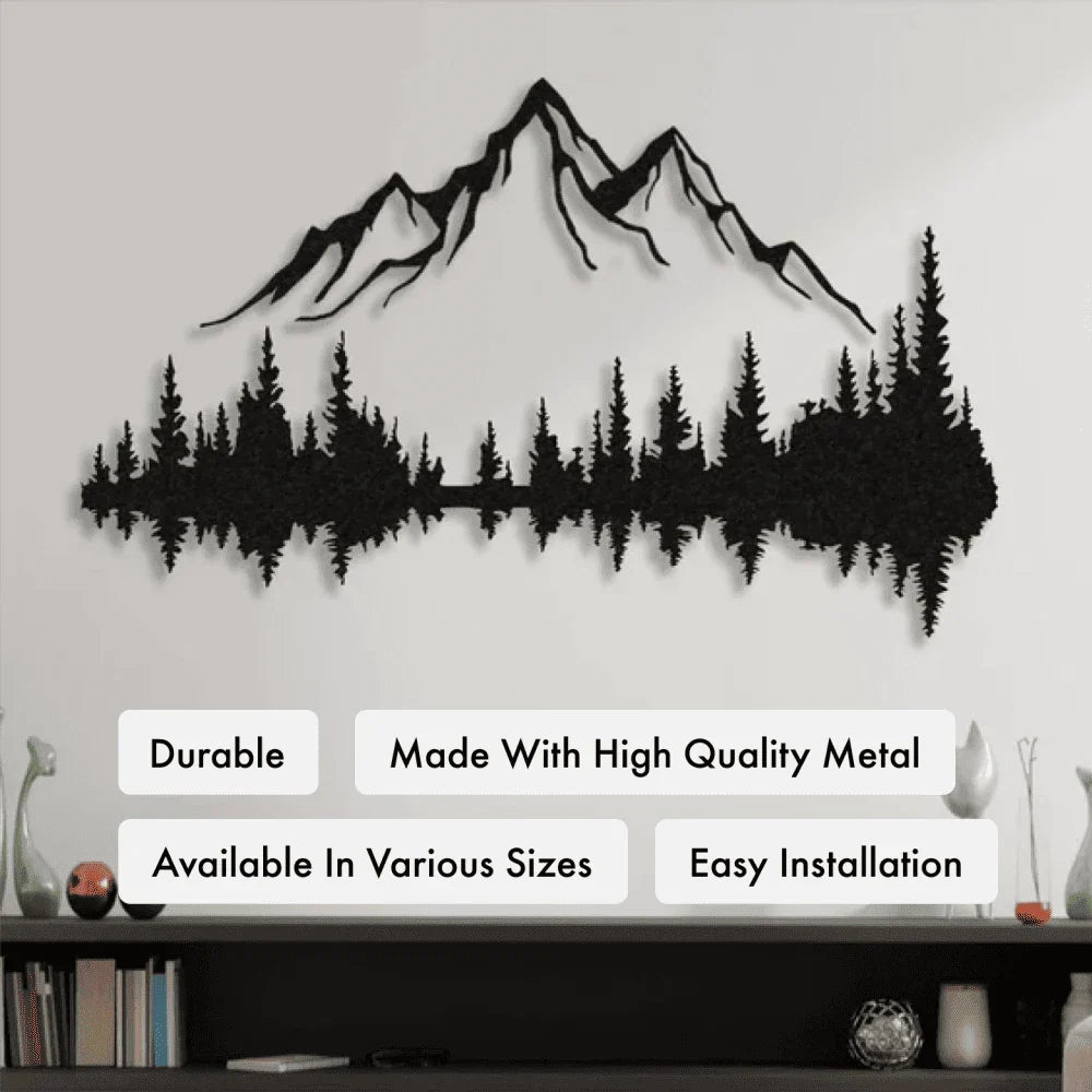 Mountain and Forest Metal Wall Art – Powder-Coated Forest Silhouette
