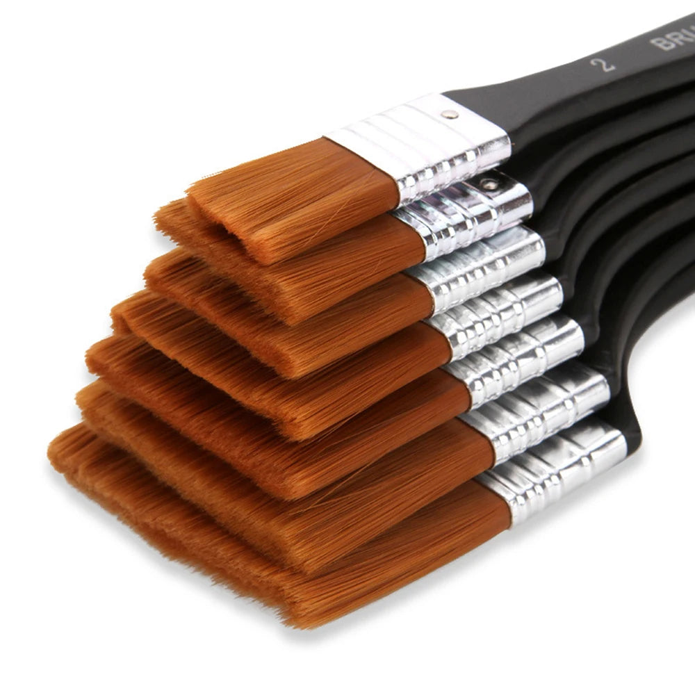 Watercolor Oil Art Paint Brush 7 Sizes Nylon Hair Painting Brushes Set Wood Handles Acrylic Paints Drawing Brush Tools