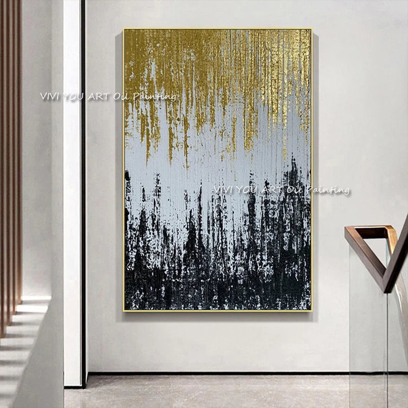 The Art Hand Painted Oil Paintings on Canvas Gold Foil Abstract Creative Painting Wall Picture for Living Room Home Decor Art