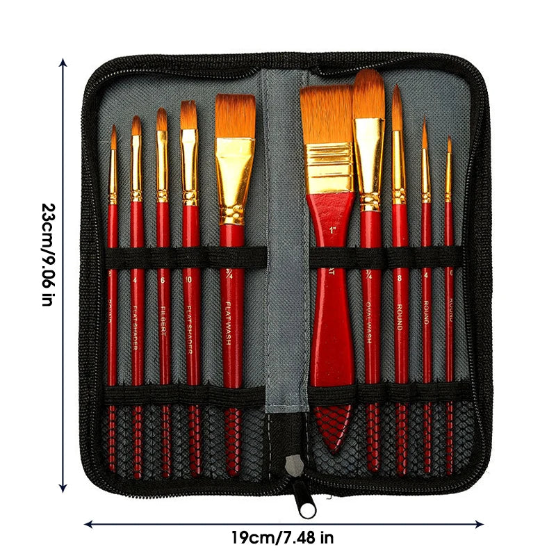 10Pcs/Set Nylon Hair Wooden Handle Watercolor Paint Brush Pen Set Learning DIY Oil Acrylic Painting Art Paint Brushes Supplies