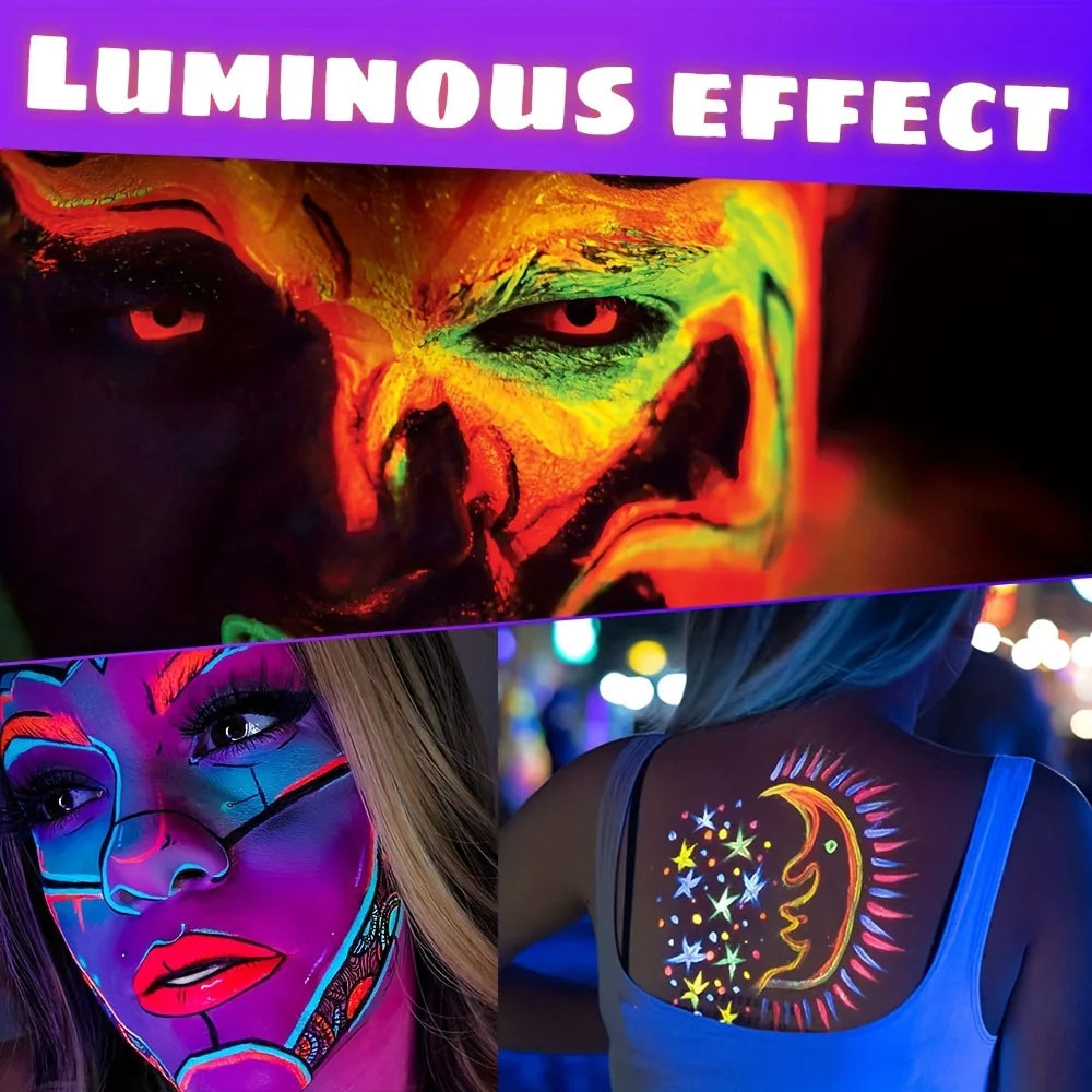 Neon Fluorescent Face and Body Art Paint for Festivals, Halloween, and Cosplay - UV Glow Makeup for Kids