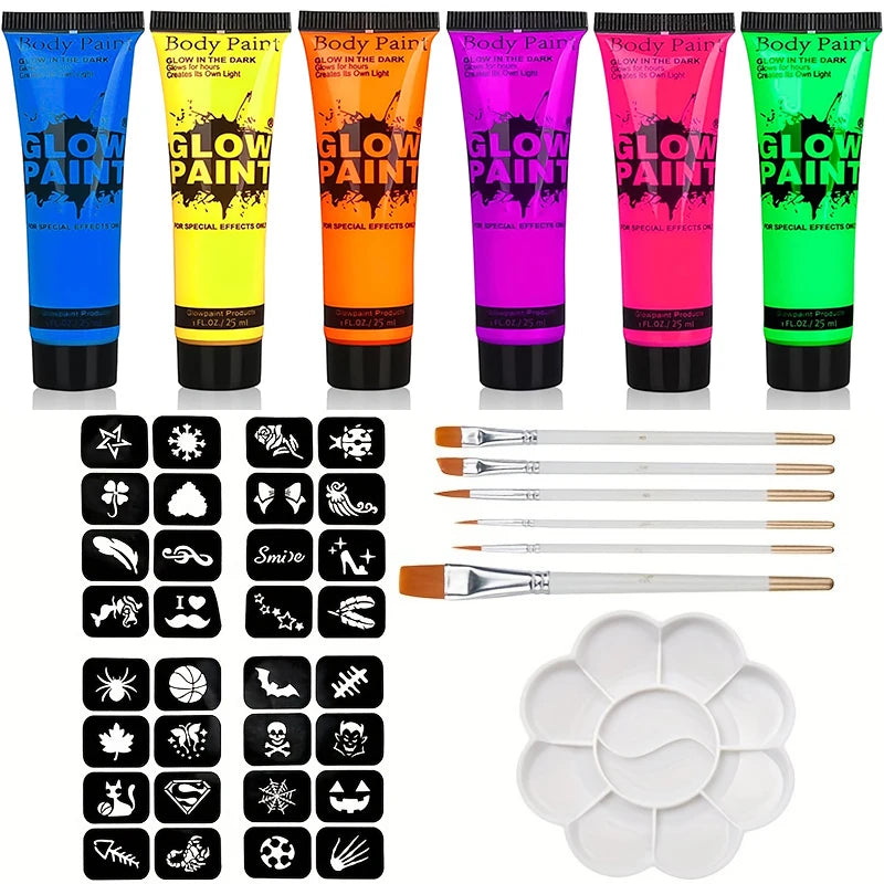 Neon Fluorescent Face and Body Art Paint for Festivals, Halloween, and Cosplay - UV Glow Makeup for Kids