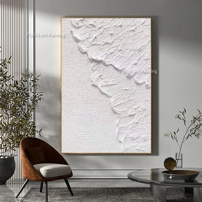 Handpainted Modern Abstract Textured Acrylic Canvas Wall Art White Thick Oil Waves Painting Artwork Home Decoration Paintings