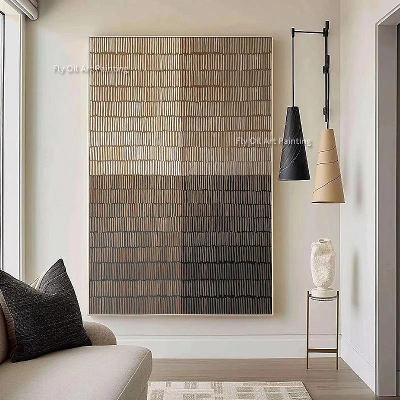 Simple Abstract Artwork Handmade Beige Grass Green Texture Thick Oil Painting on Canvas Original Brown Beige Wall Art Decor