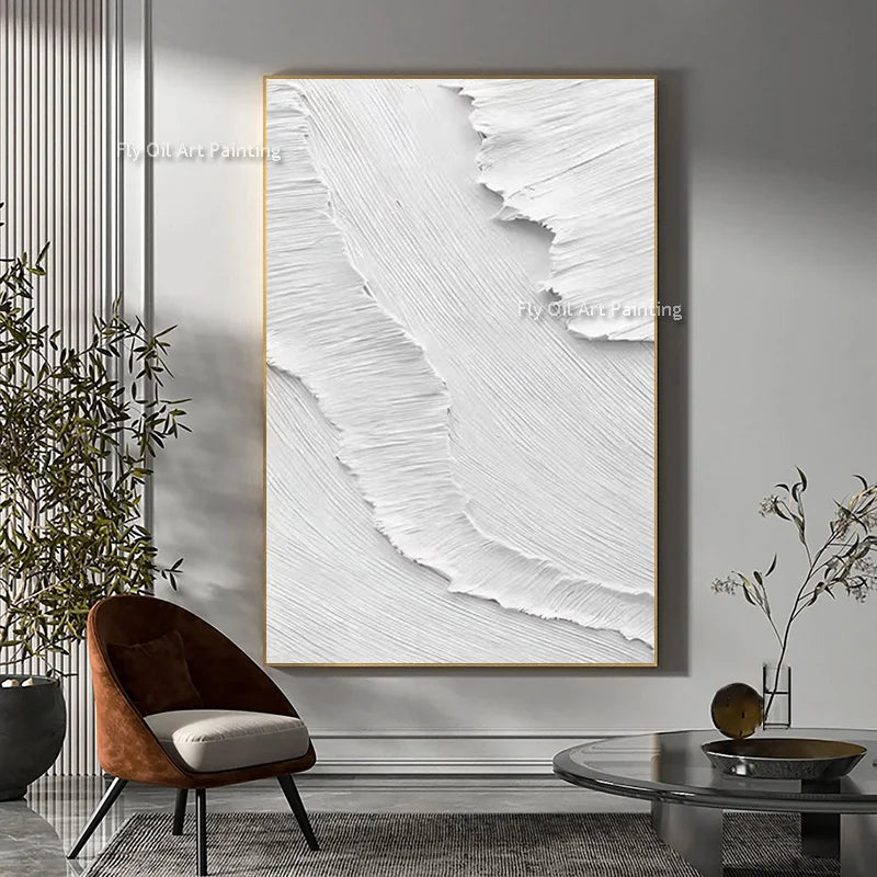 Handpainted Modern Abstract Textured Acrylic Canvas Wall Art White Thick Oil Waves Painting Artwork Home Decoration Paintings