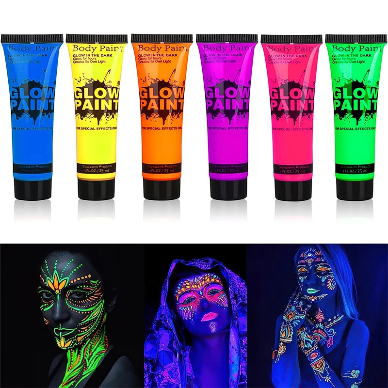 Neon Fluorescent Face and Body Art Paint for Festivals, Halloween, and Cosplay - UV Glow Makeup for Kids