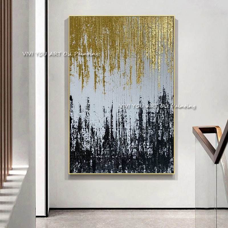 The Art Hand Painted Oil Paintings on Canvas Gold Foil Abstract Creative Painting Wall Picture for Living Room Home Decor Art