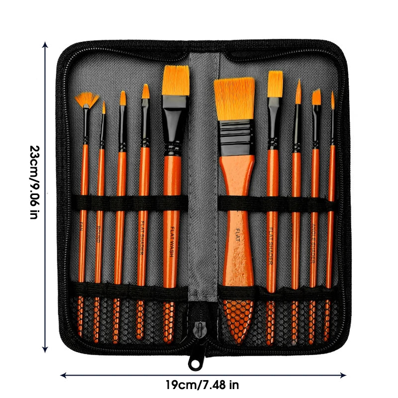 10Pcs/Set Nylon Hair Wooden Handle Watercolor Paint Brush Pen Set Learning DIY Oil Acrylic Painting Art Paint Brushes Supplies