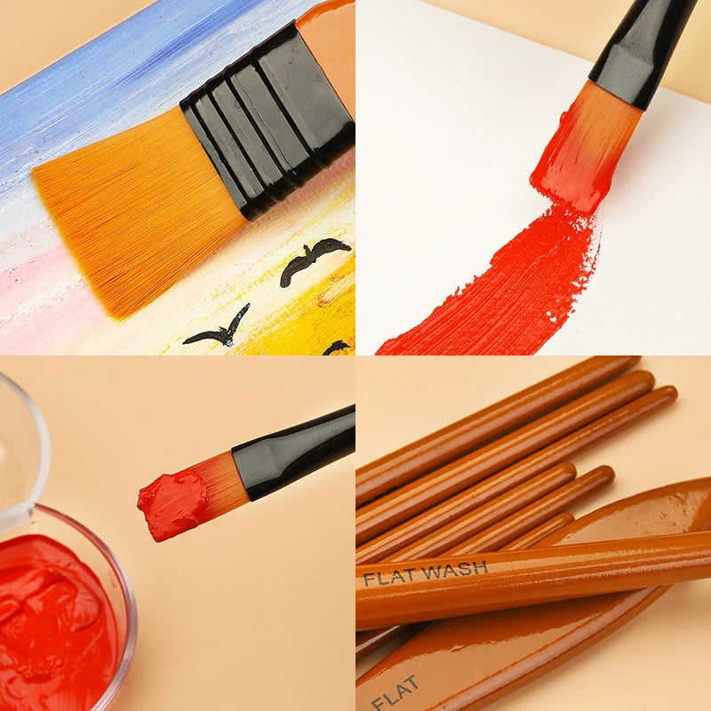 10Pcs/Set Nylon Hair Wooden Handle Watercolor Paint Brush Pen Set Learning DIY Oil Acrylic Painting Art Paint Brushes Supplies