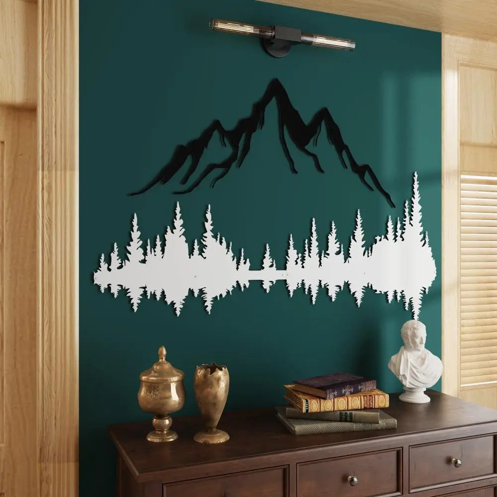 Mountain and Forest Metal Wall Art – Powder-Coated Forest Silhouette