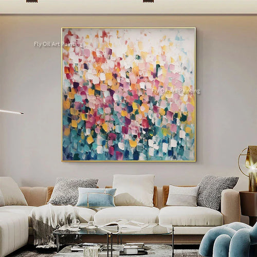 Beige Blue Pink Color Blocks Abstract Canvas Wall Art Handmade New Design Colorful Block Thick Oil Painting Modern Home Decor