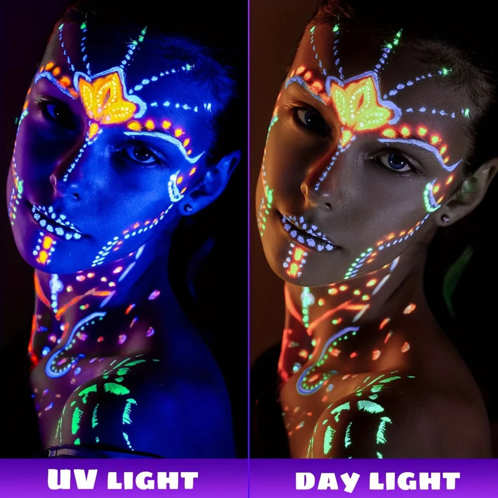 Neon Fluorescent Face and Body Art Paint for Festivals, Halloween, and Cosplay - UV Glow Makeup for Kids