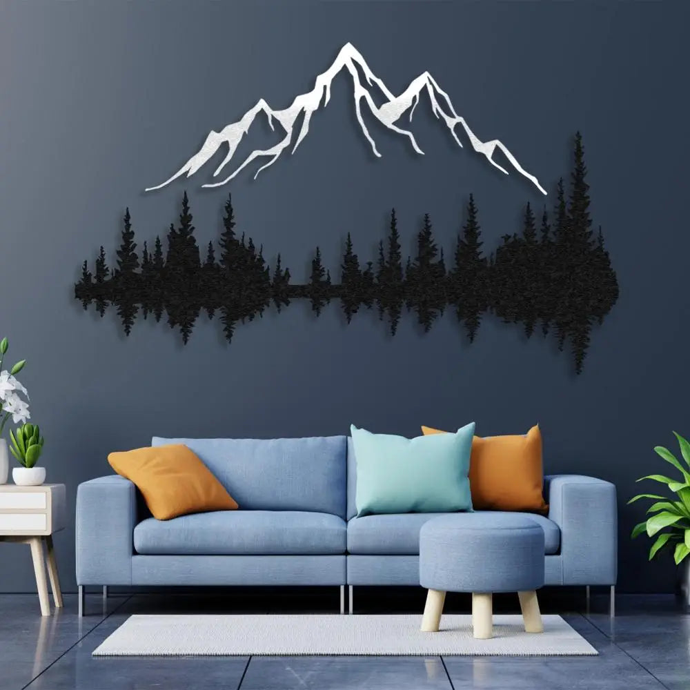 Mountain and Forest Metal Wall Art – Powder-Coated Forest Silhouette