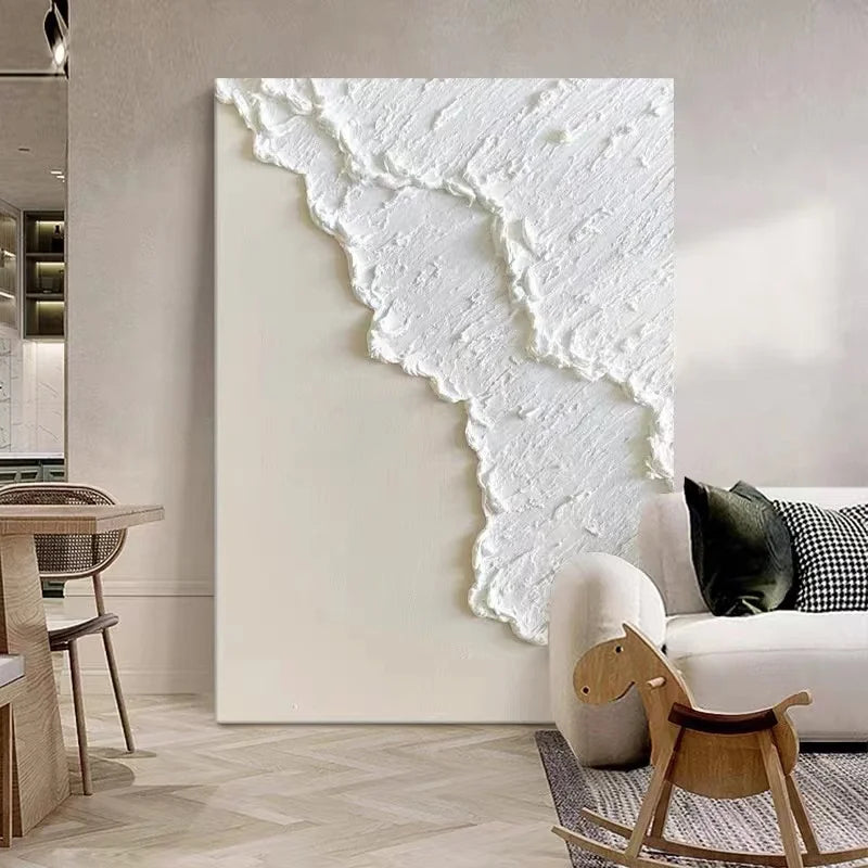 Handpainted Modern Abstract Textured Acrylic Canvas Wall Art White Thick Oil Waves Painting Artwork Home Decoration Paintings