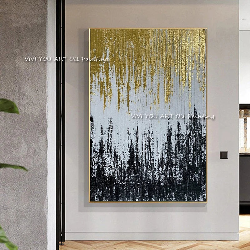 The Art Hand Painted Oil Paintings on Canvas Gold Foil Abstract Creative Painting Wall Picture for Living Room Home Decor Art