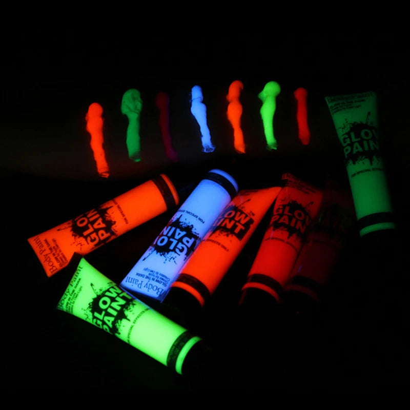 5-6Pcs Body Art Paint Halloween Cosplay Pigment Night Run UV Glow Painting Fluorescent Kids Face Paint Festival Party Rave Props