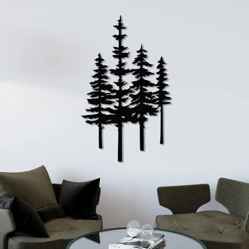 Pine Trees Metal Wall Art – Galvanized Steel Forest Silhouette