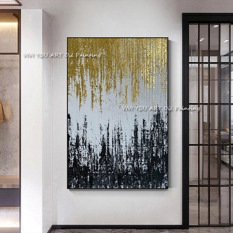 The Art Hand Painted Oil Paintings on Canvas Gold Foil Abstract Creative Painting Wall Picture for Living Room Home Decor Art