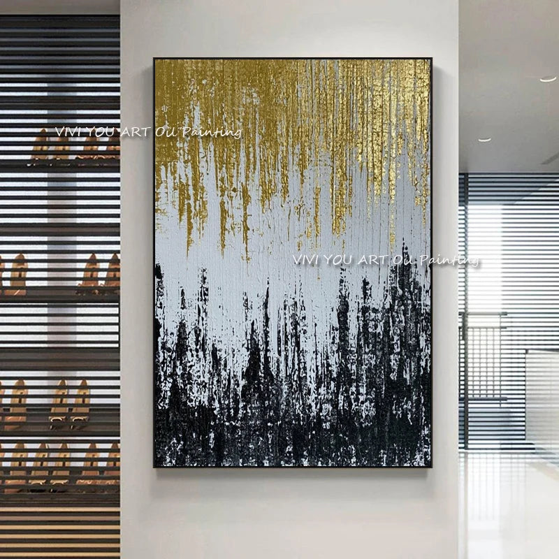 The Art Hand Painted Oil Paintings on Canvas Gold Foil Abstract Creative Painting Wall Picture for Living Room Home Decor Art