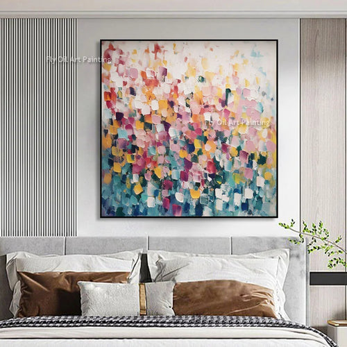 Beige Blue Pink Color Blocks Abstract Canvas Wall Art Handmade New Design Colorful Block Thick Oil Painting Modern Home Decor