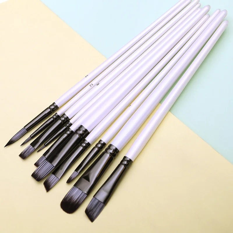 Professional Paint Brush Set for Acrylic, Gouache, Oil, and Watercolor - 10 Synthetic Nylon Brushes for Artists