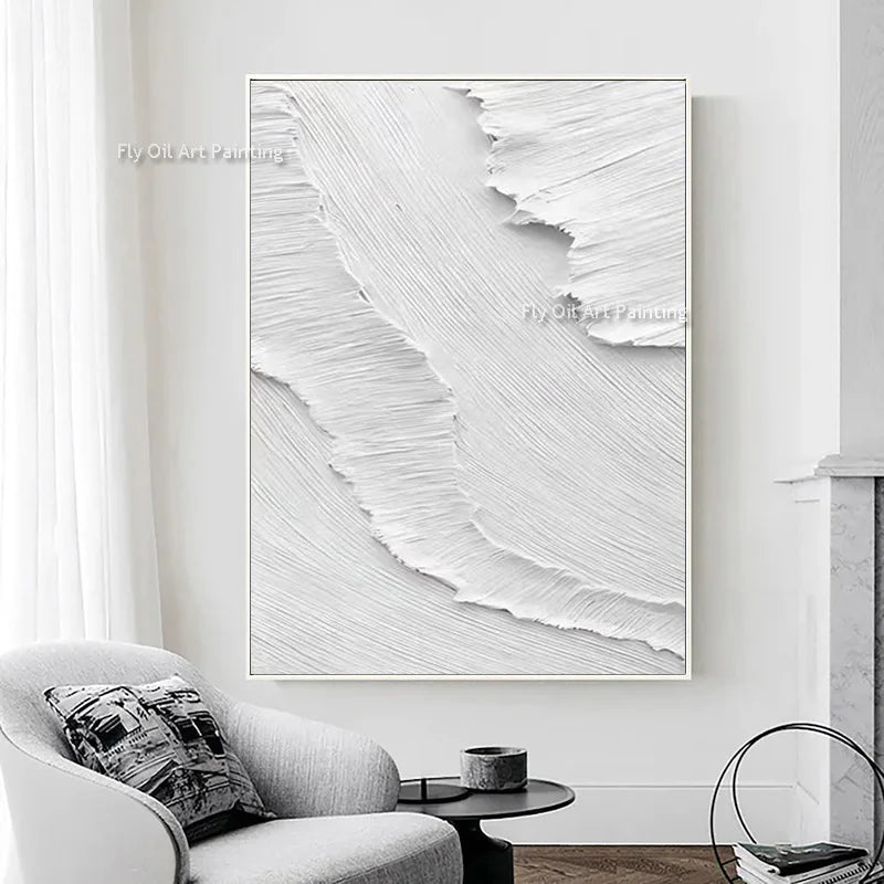 Handpainted Modern Abstract Textured Acrylic Canvas Wall Art White Thick Oil Waves Painting Artwork Home Decoration Paintings
