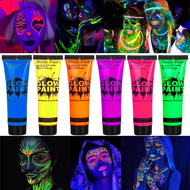 Neon Fluorescent Face and Body Art Paint for Festivals, Halloween, and Cosplay - UV Glow Makeup for Kids