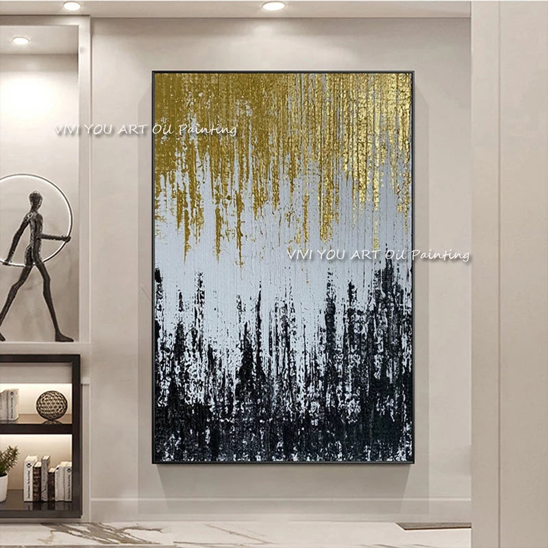 The Art Hand Painted Oil Paintings on Canvas Gold Foil Abstract Creative Painting Wall Picture for Living Room Home Decor Art