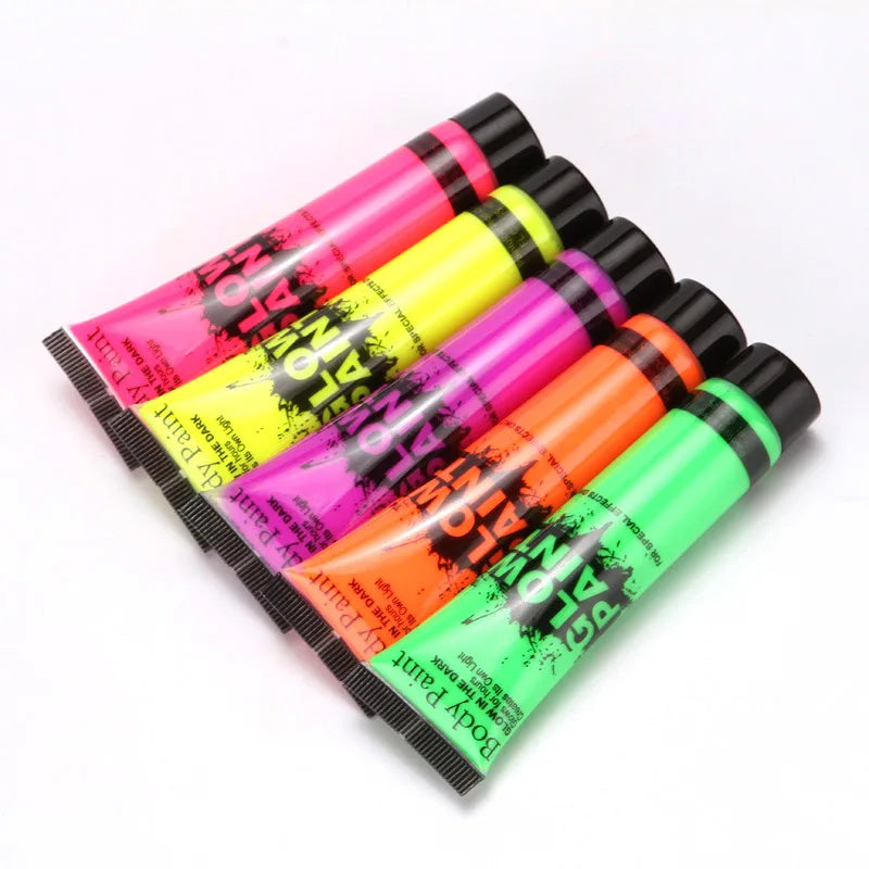 5-6Pcs Body Art Paint Halloween Cosplay Pigment Night Run UV Glow Painting Fluorescent Kids Face Paint Festival Party Rave Props