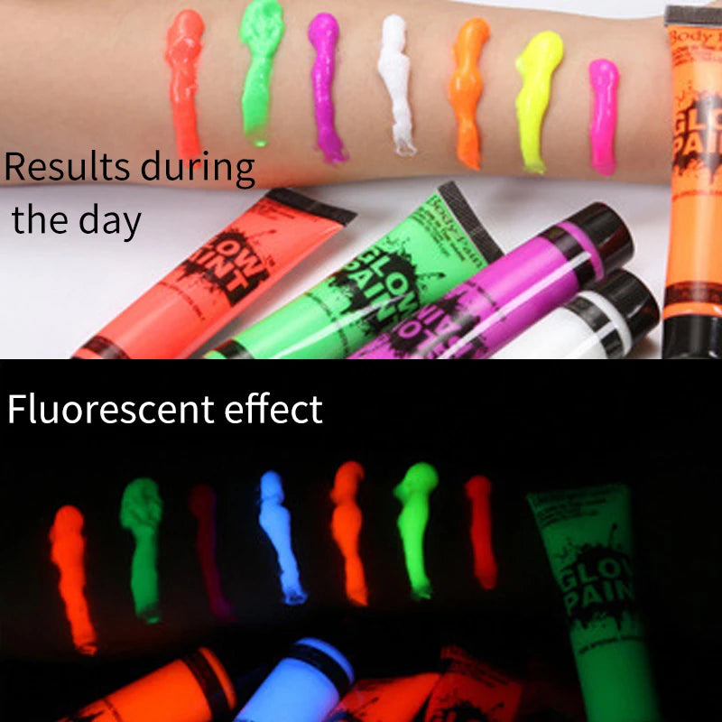 5-6Pcs Body Art Paint Halloween Cosplay Pigment Night Run UV Glow Painting Fluorescent Kids Face Paint Festival Party Rave Props