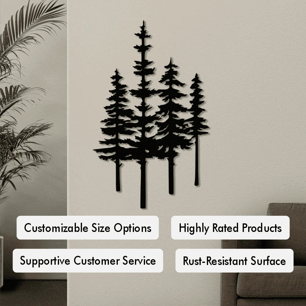 Pine Trees Metal Wall Art – Galvanized Steel Forest Silhouette
